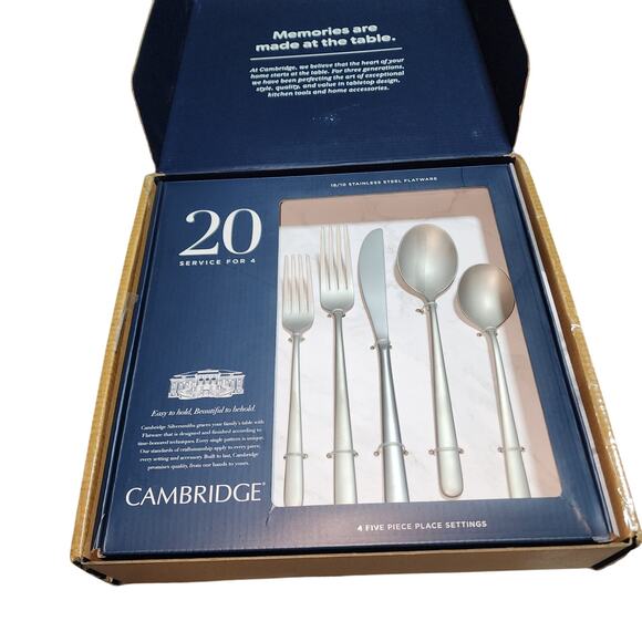 CAMBRIDGE  NWT 20pc LORENN SAND  FOR 4 18/10 STAINLESS STEEL FLATWARE SET - Picture 1 of 7